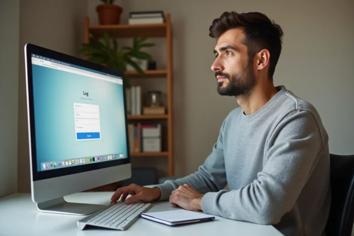 Homme connecté à la messagerie PIAL académie Nancy-Metz depuis un bureau à domicile