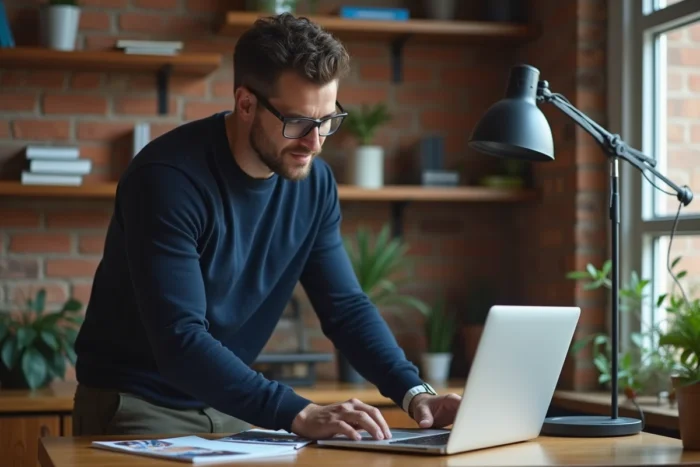 Homme comparant des articles de mode sur un ordinateur portable pour un shopping en ligne malin et tendance